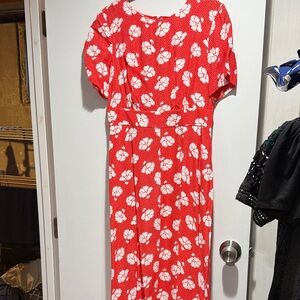 Boden Red Maxi Dress with White Floral Print